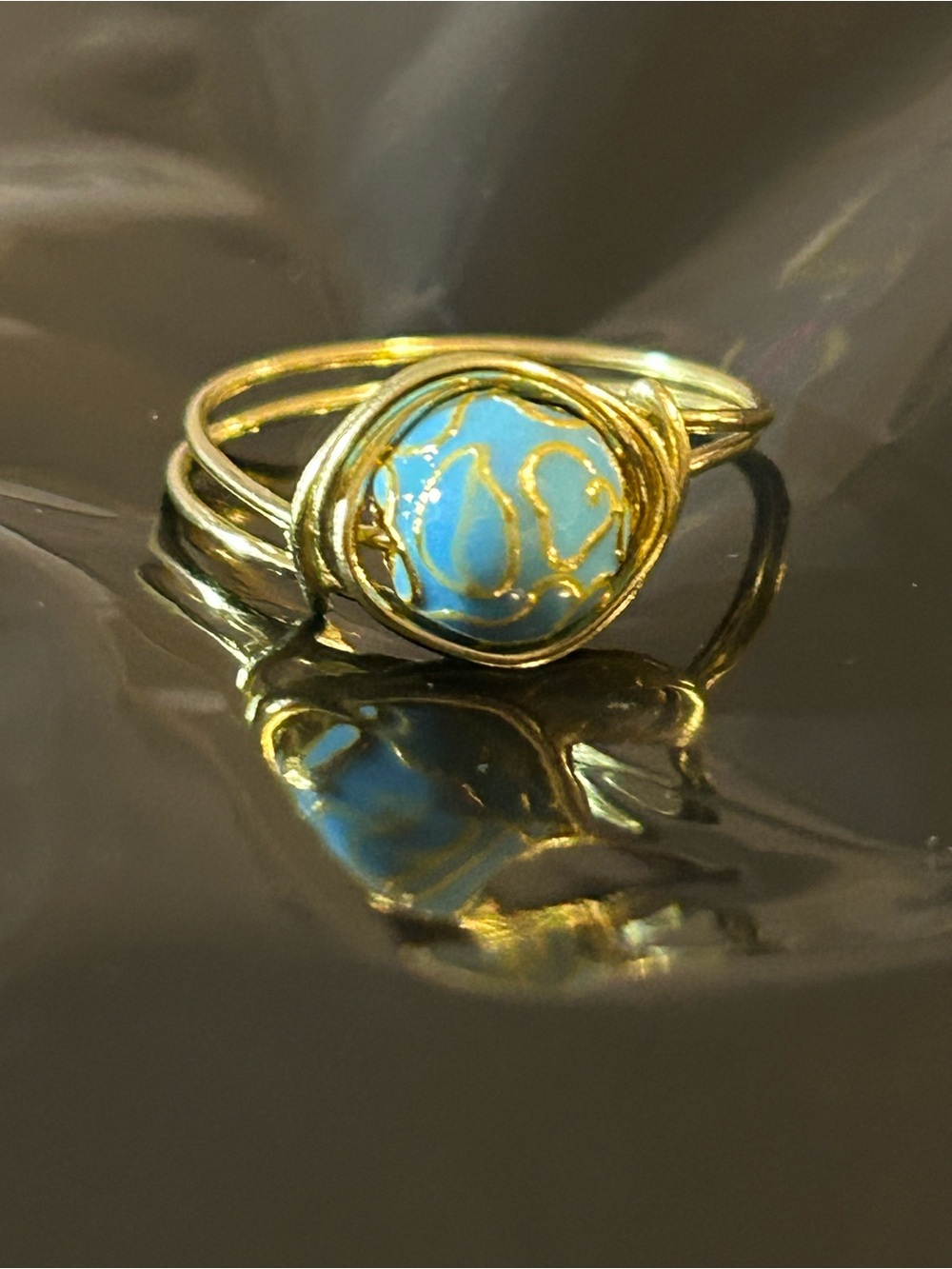 Gold Wire cloisonné Turquoise ring size 8